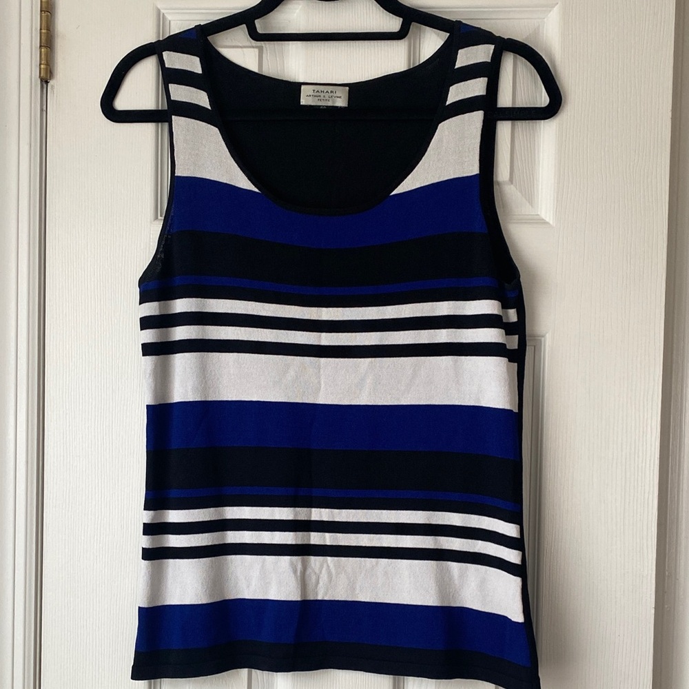 Tahari Black and Blue Striped Tank Top